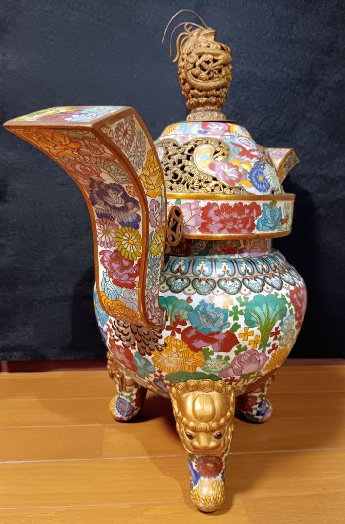 香炉　七宝焼き　倣古　置物　中国　大きい　アンティーク　工芸品　インテリア