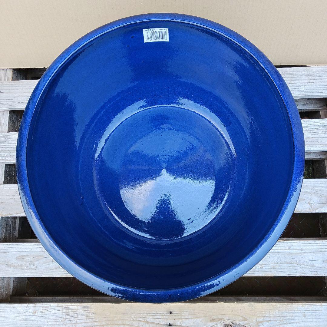 新品　∅50特大　陶器　睡蓮鉢　手造り　メダカ鉢　難有　ラピスブルー　青　LDB