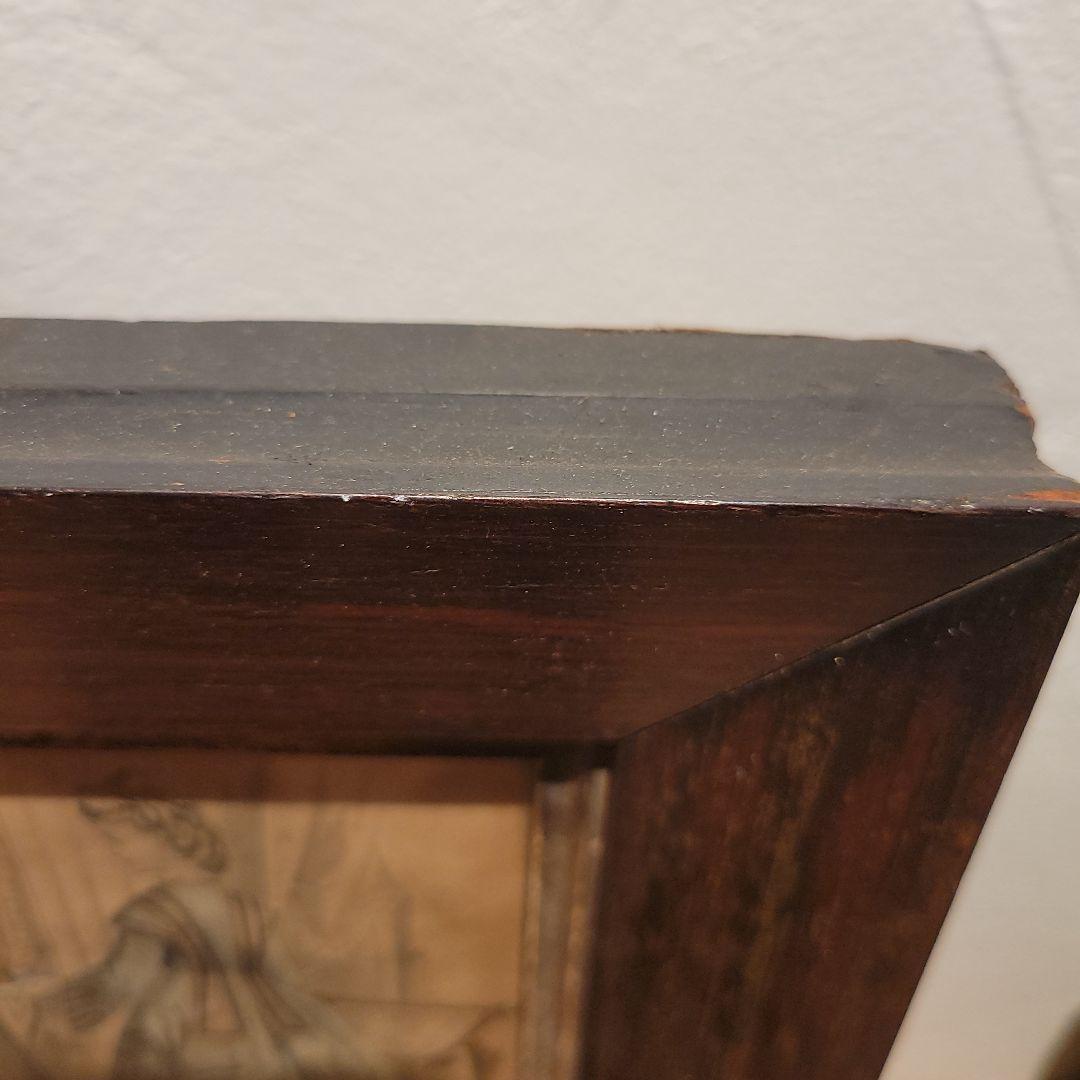 古い　フランスの挿し絵　木製額入り