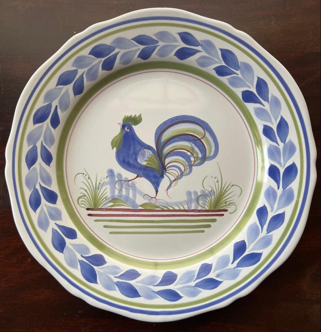 フランスHenriot Quimper 手描き皿 雄鶏文 “TRAITÉ” 表記