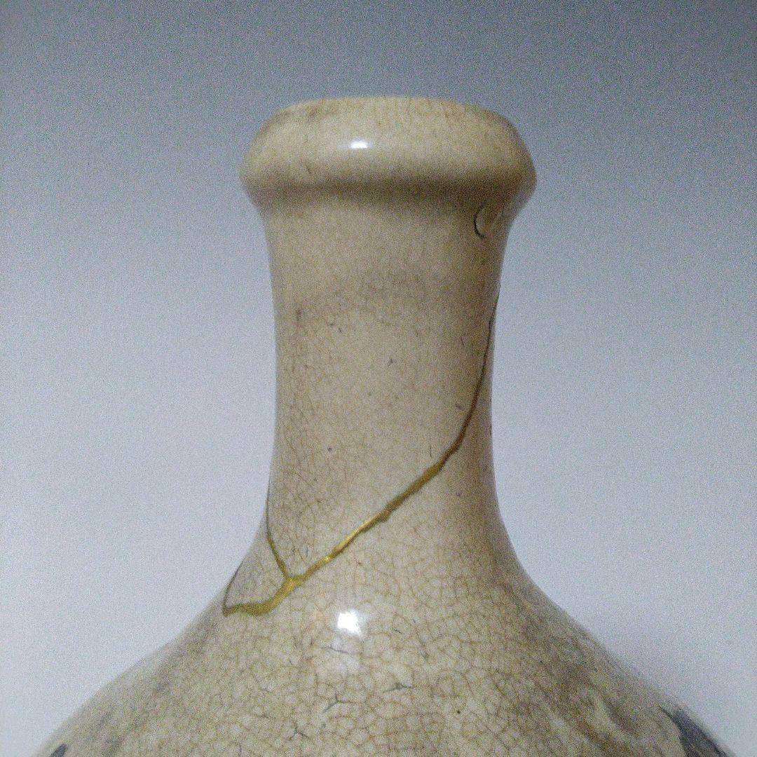 NO610 相馬焼　古相馬　徳利　馬絵　文字入り　補修アリ