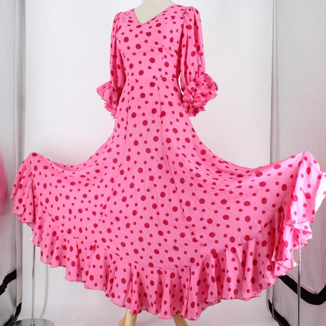 【美品 フラメンコ衣装】ピンク 上下セット セットアップ ツーピース ボランテ