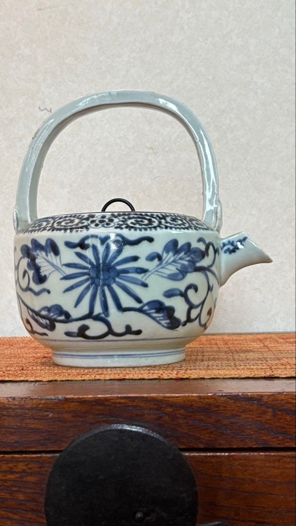 古民具　古伊万里　酒注　水柱　染付 蛸柄　5弁花　江戸時代　骨董