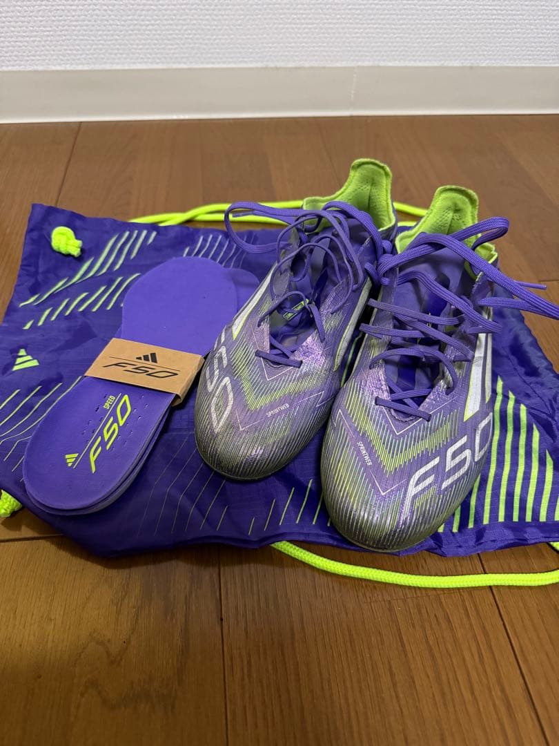 adidas F50 サッカースパイク AG 紫/ライム　新品ソール付き