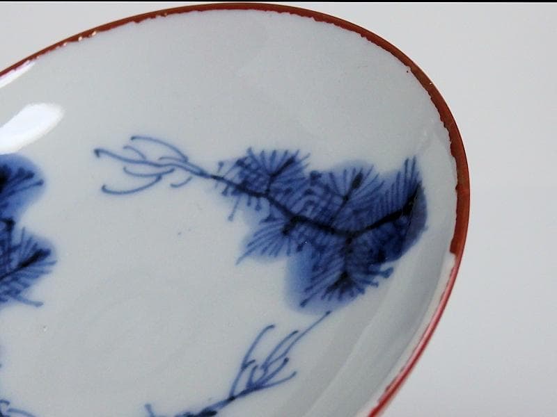 磁器　京焼　古伊万里　金襴手　若松に飛鶴の図　蓋茶碗　E124AS-CFx