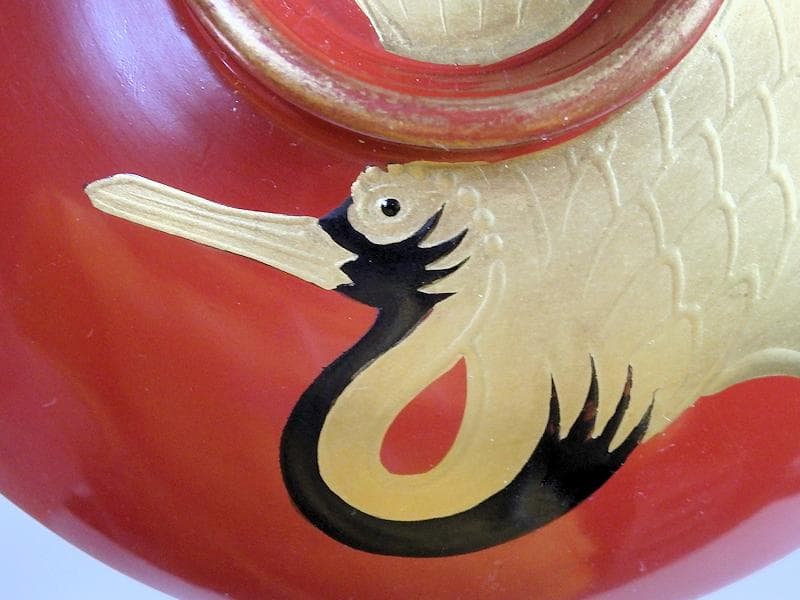 磁器　京焼　古伊万里　金襴手　若松に飛鶴の図　蓋茶碗　E124AS-CFx