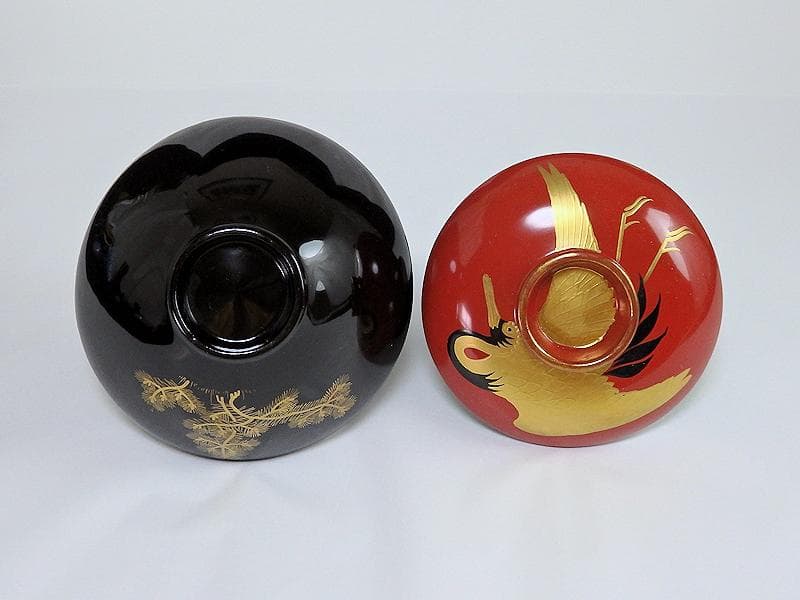 磁器　京焼　古伊万里　金襴手　若松に飛鶴の図　蓋茶碗　E124AS-CFx