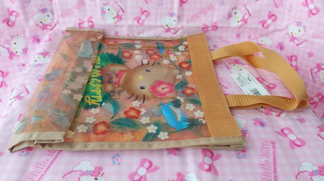 日焼けキティ　ダニエル　ビニールトートバッグ　ハイビスカス　ハワイ　アロハ