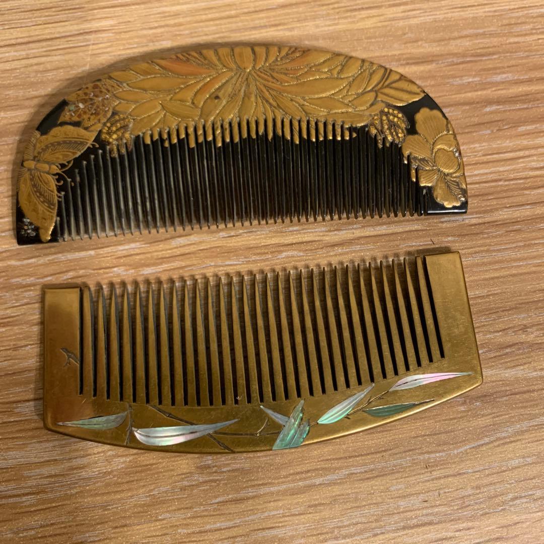 アンティーク　鼈甲　厚み　黒甲　金蒔絵　かんざし　簪