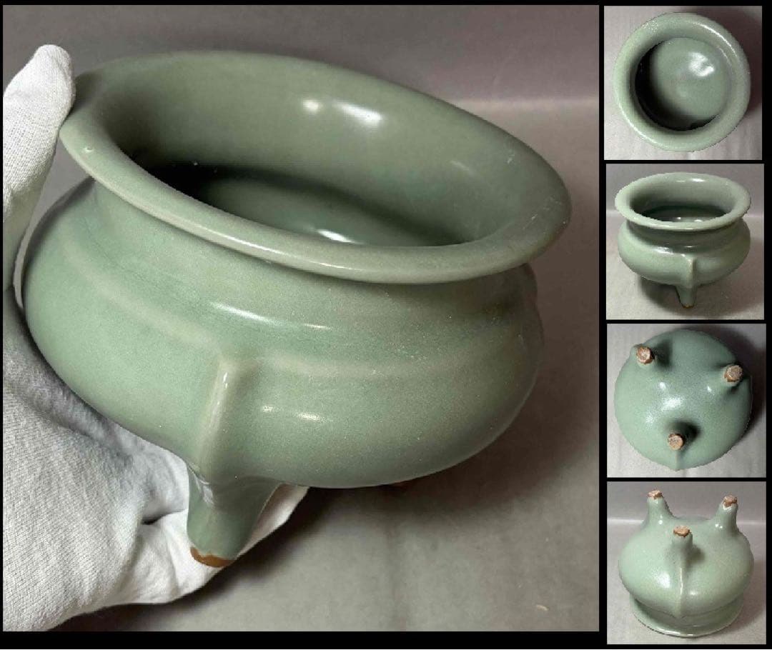 中国 青磁三つ足炉　f2251126