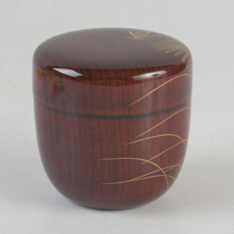 茶道具　田中宗凌作　欅溜塗　螺鈿装飾　虫に秋草蒔絵　中棗　共箱　V　9773