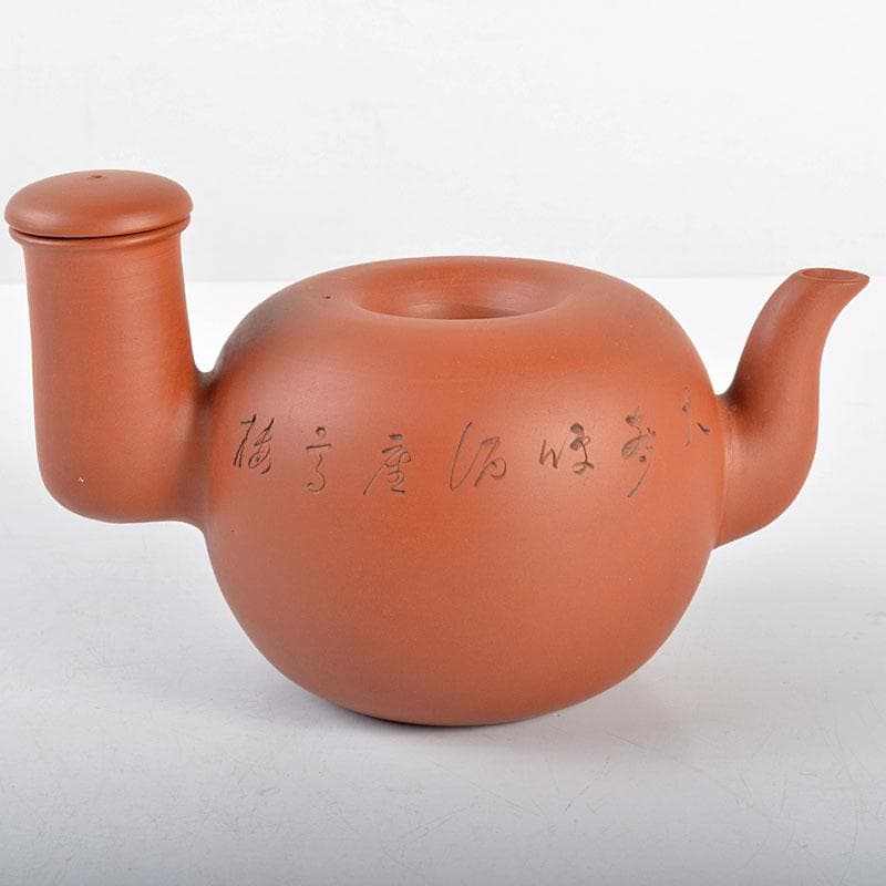 煎茶道具　常滑焼　山田陶山作　紫砂　朱泥　漢詩刻　急須　V　R4355