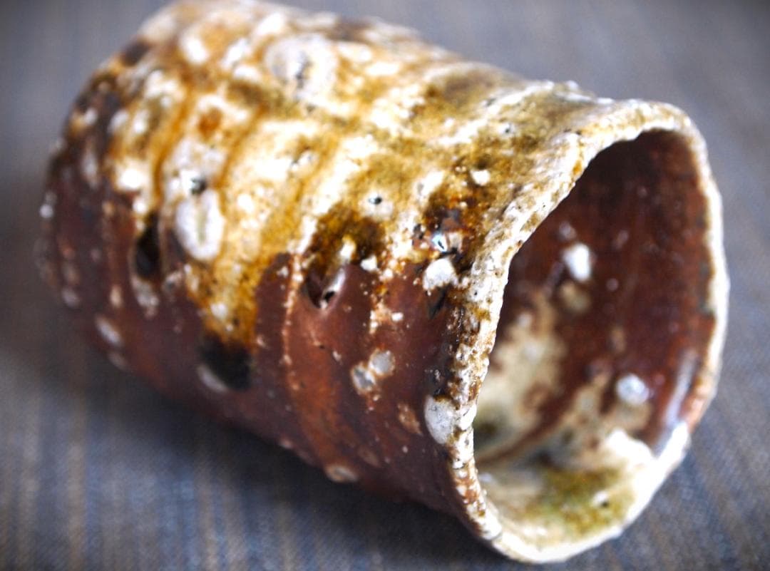 新作★迫能弘【師：辻清明】★赤信楽《窯変》酒器★ビードロ