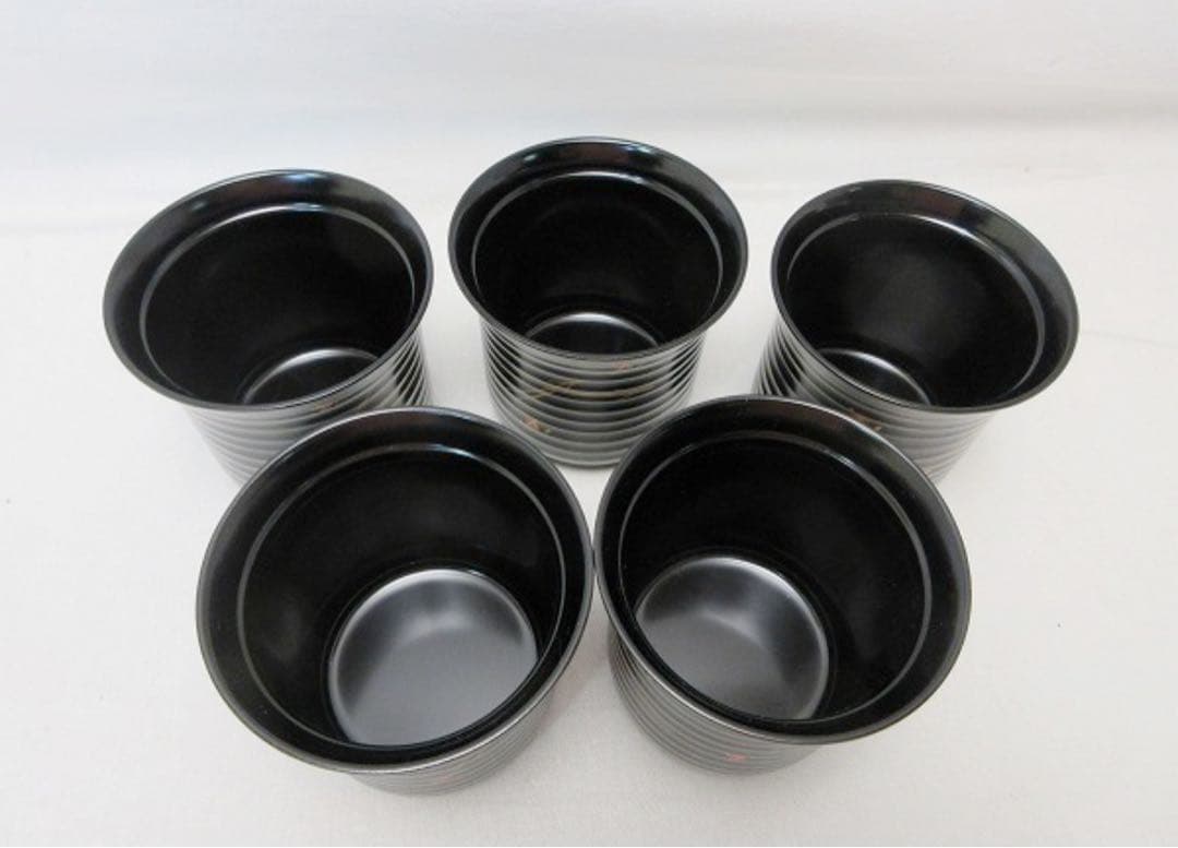 ほぼ未使用 懐石道具 黒塗 金彩蒔絵 箸洗5客揃 小吸物椀 汁椀 共箱