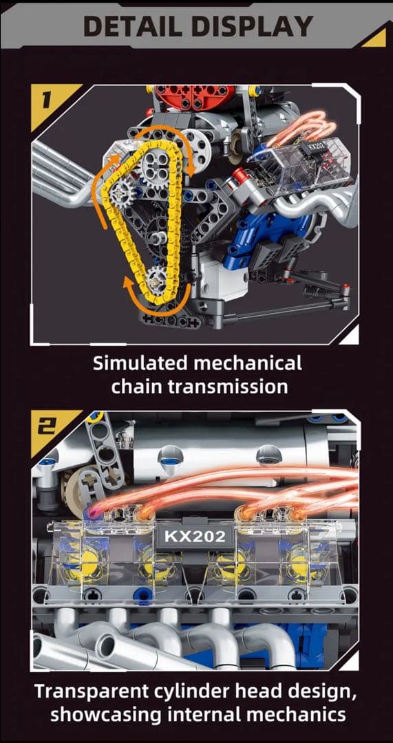 V8エンジン 模型 ブロック 組立 STEM教材 車 模型 電動モデル