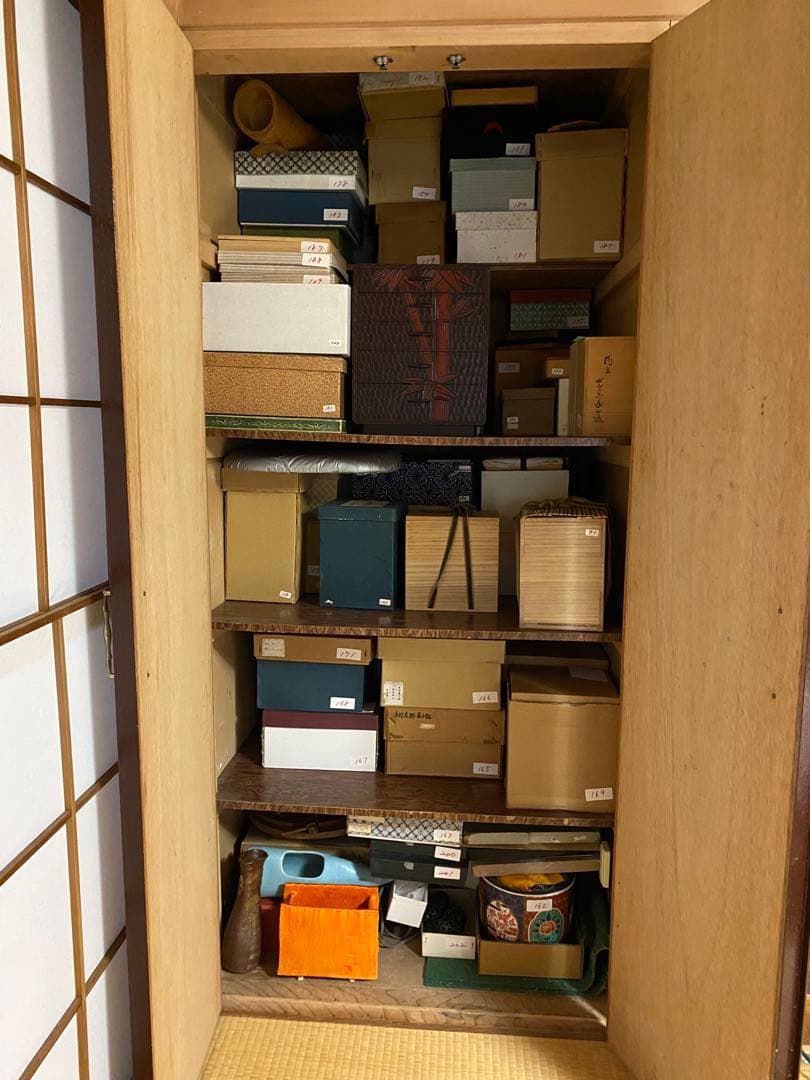 茶道具　翠嵐窯　宝泉造　木箱付 茶道具セット 四点 花鳥模様　青色陶器