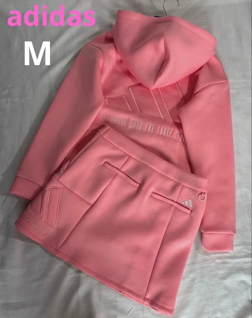 未使用adidas ダンボールニットフーディースカート セットアップ　ピンク
