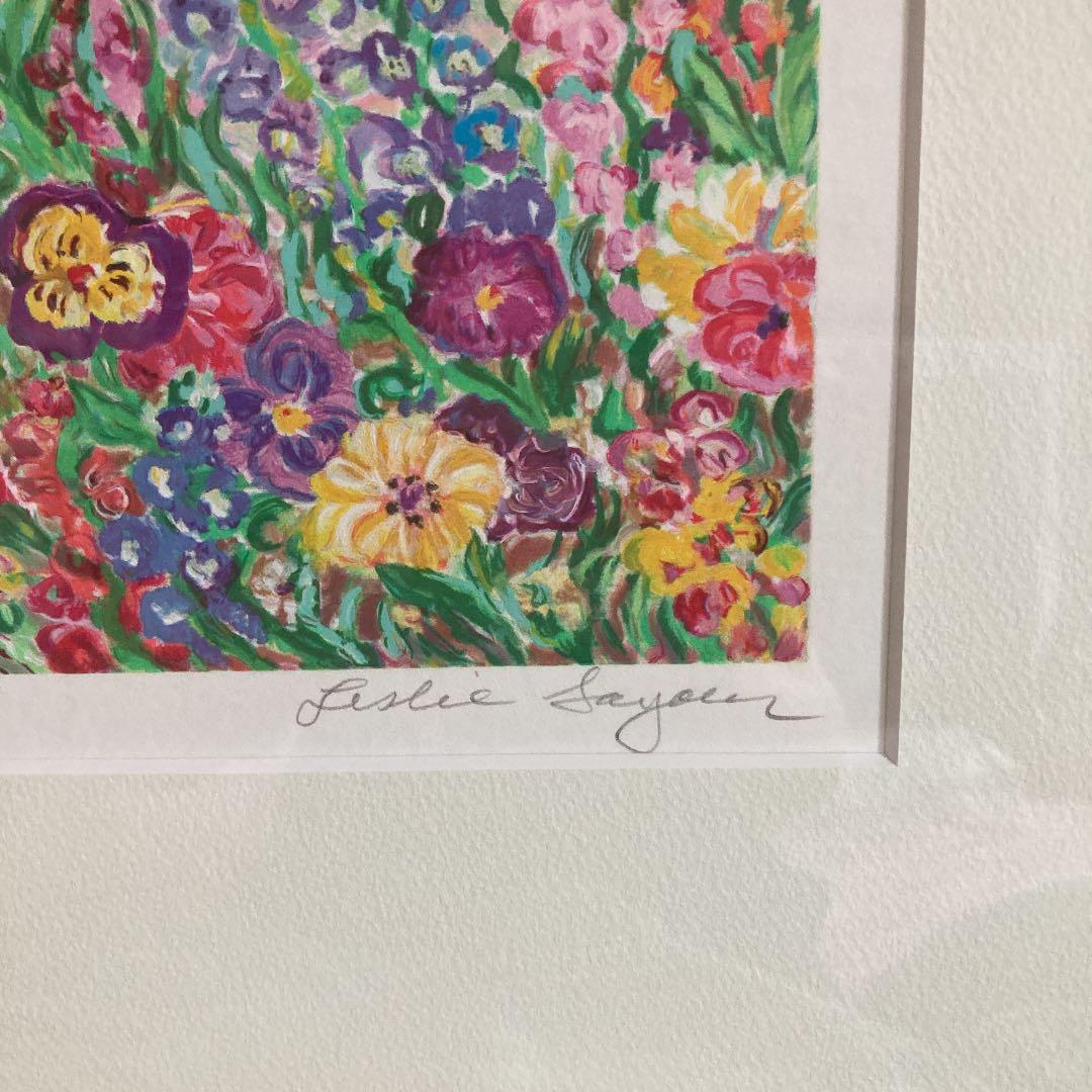 レスリー　セイヤ　花畑の中　本人を描いた　１０５／２５０　　シルク　スクリーン