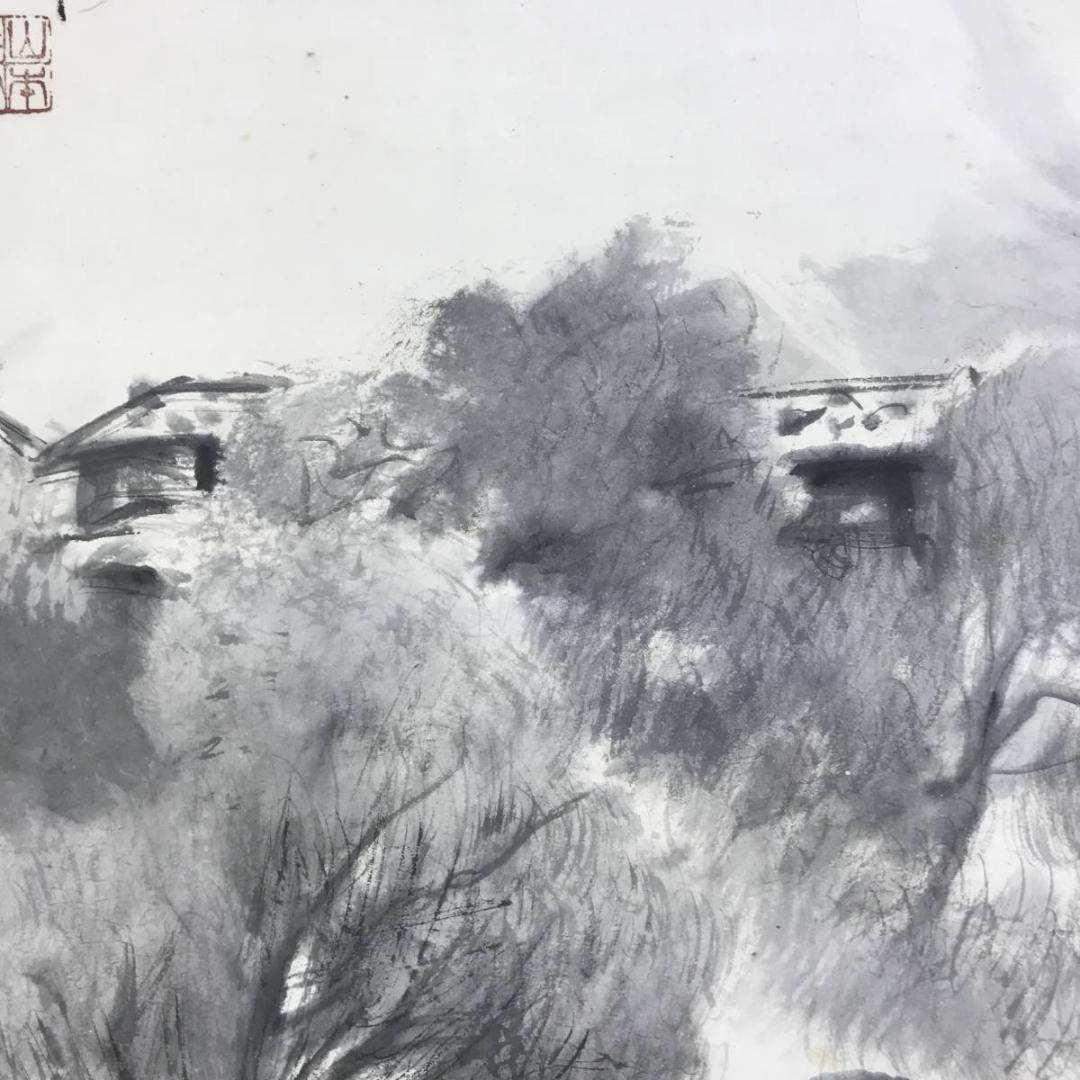 【真作】山本紅雲/田園清致/山水図/横物/掛軸/名家伝来/AD-738