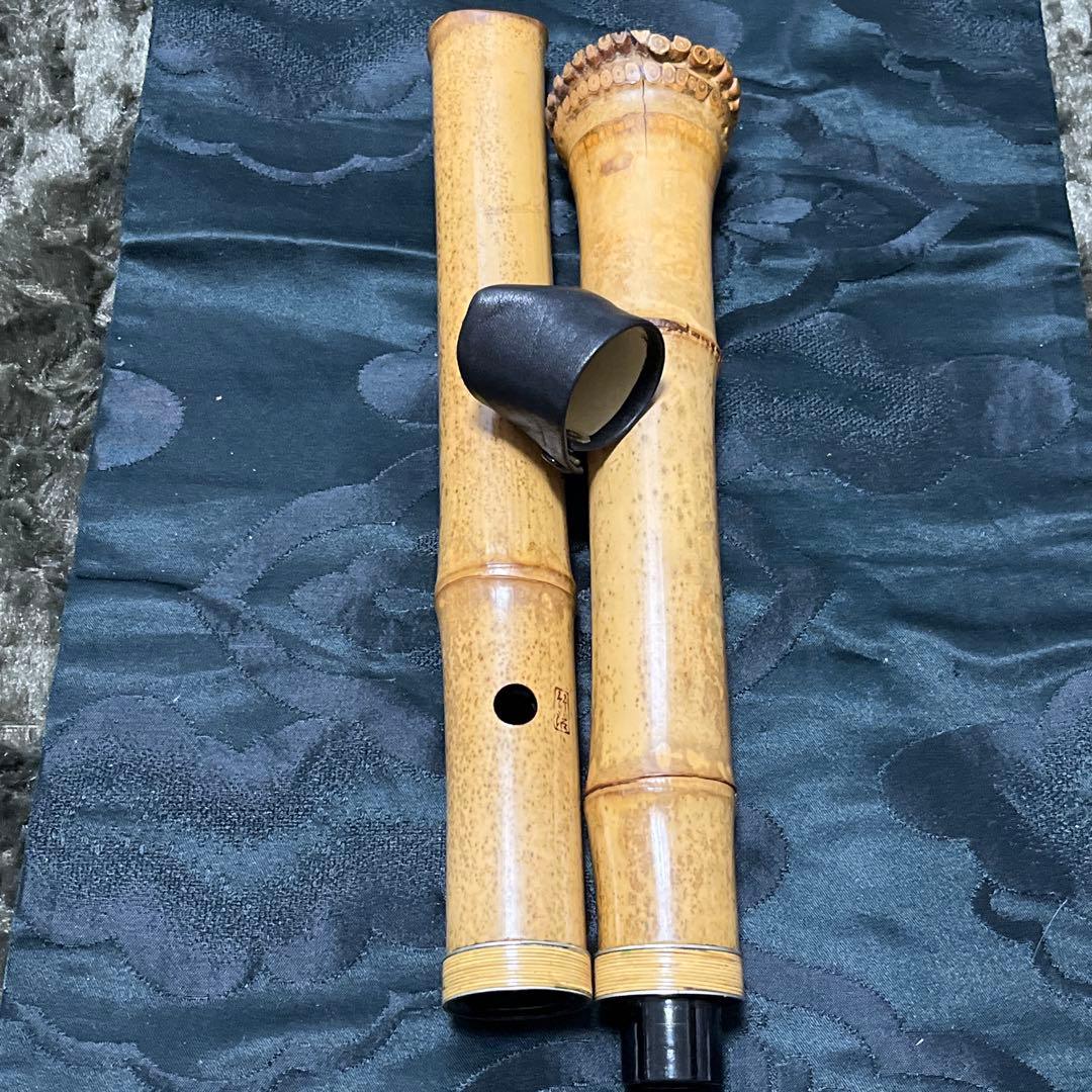 尺八 琴古流 在銘 一尺九寸管 中継ぎ籐巻き銀三線 【音出し確認済み】