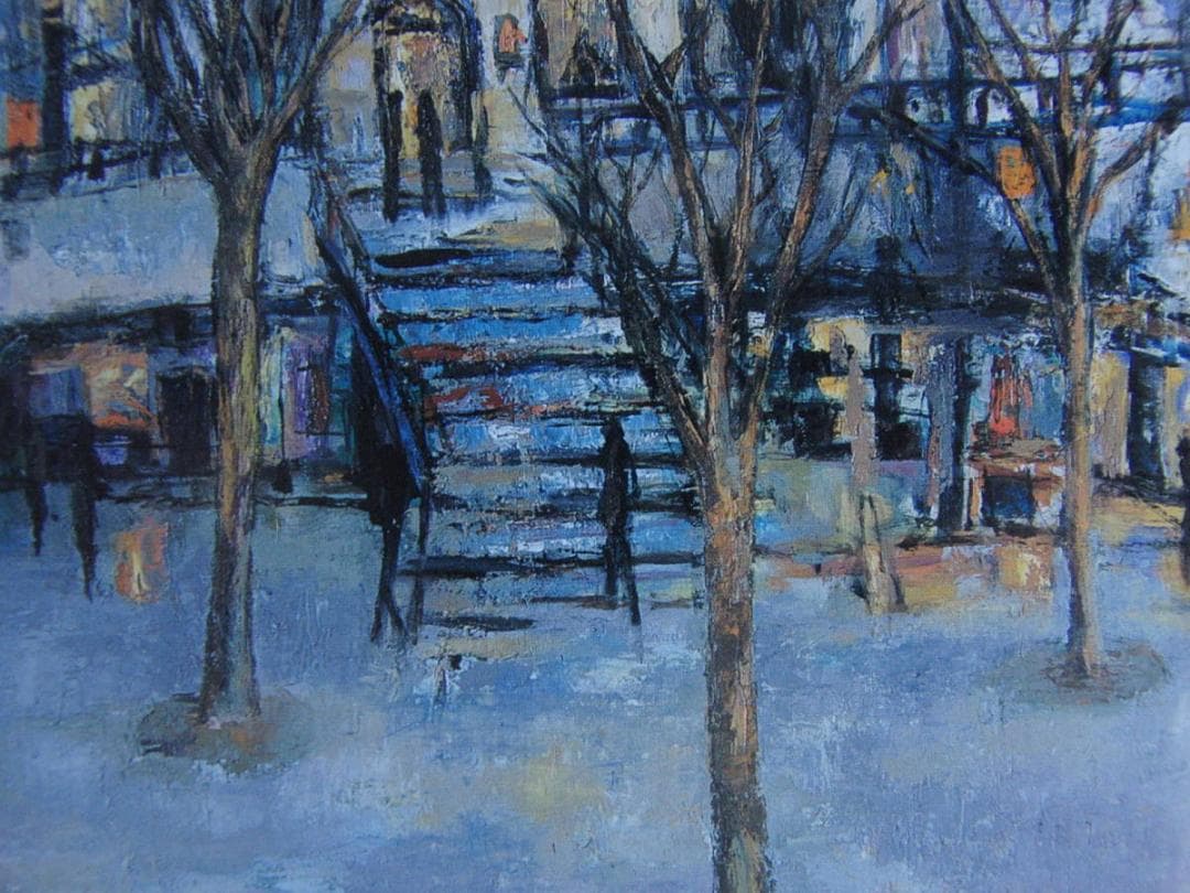 井上禧美子、【たそがれの街】、希少な額装用画集より、新品額装付