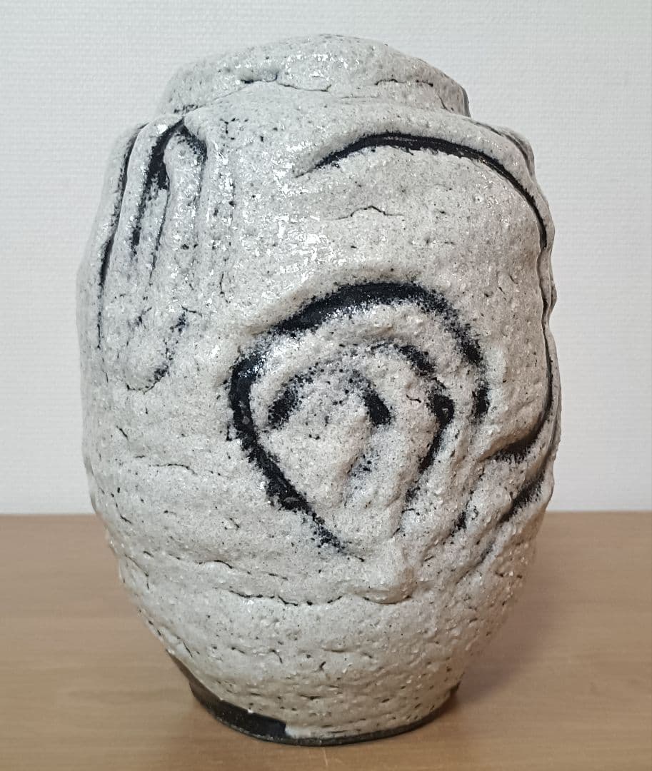 人間国宝　清水卯一作　蓬莱掛分白流花入　最上位作　花入