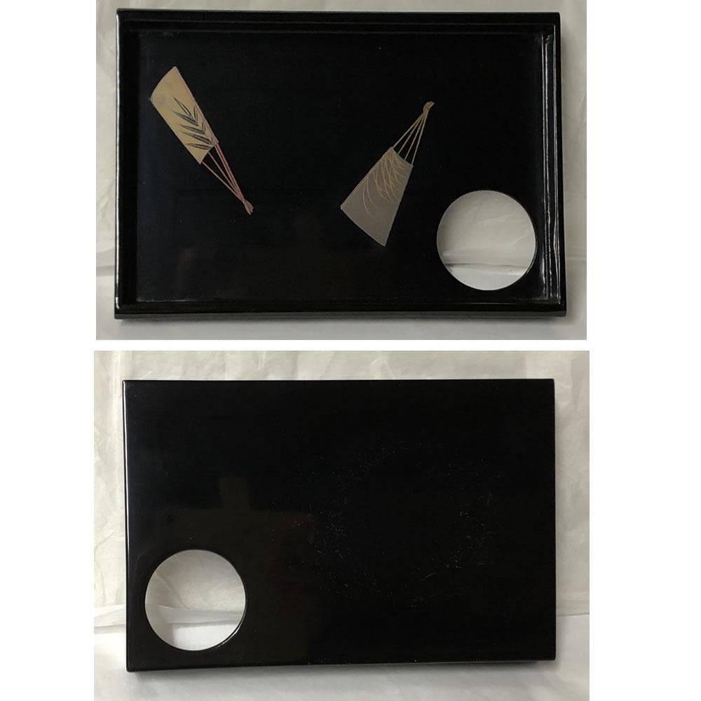 y015 人間国宝 一后一兆 輪島塗 扇面蒔絵 茶箱 共箱 青備前 抹茶碗 振出