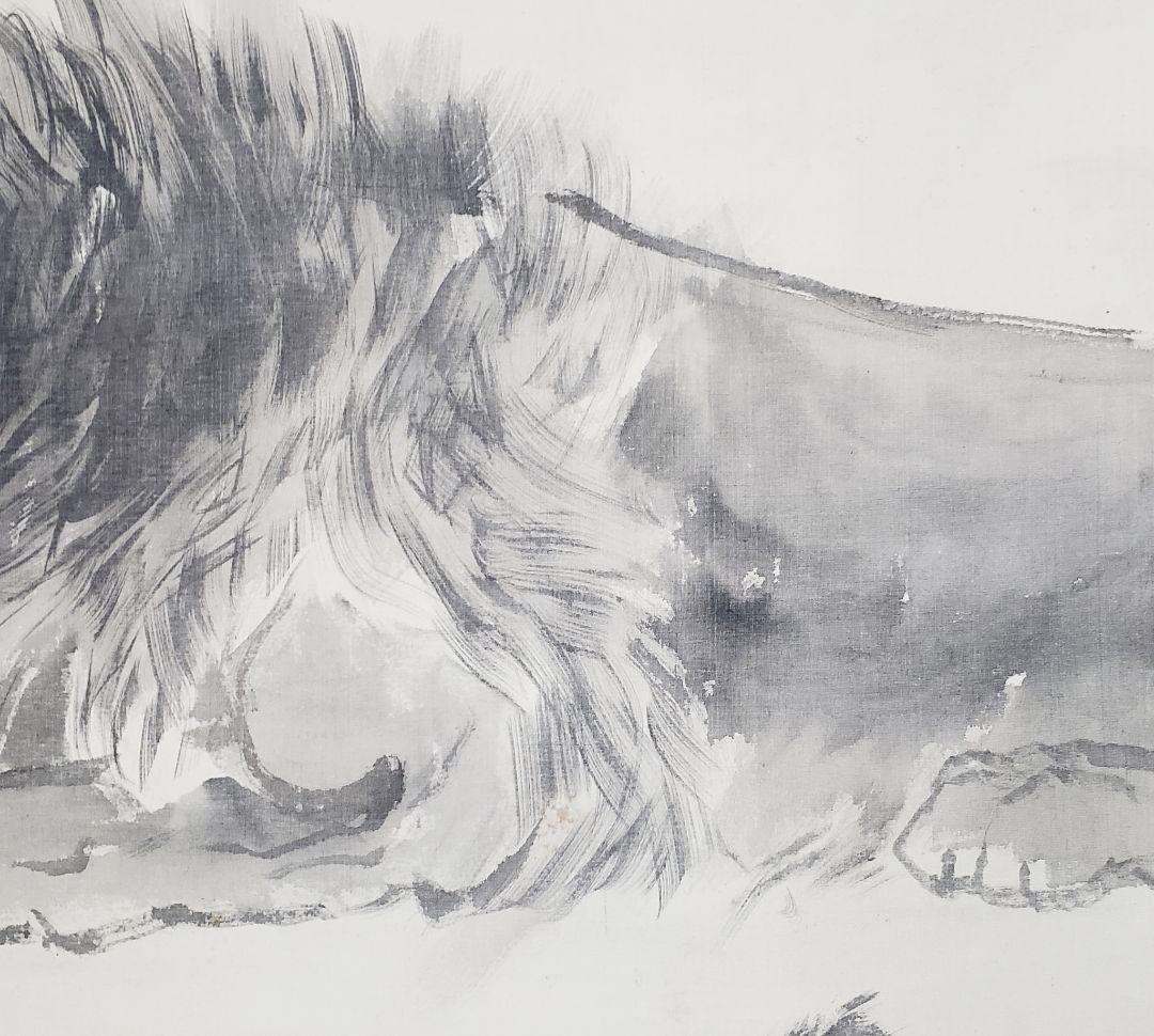 【獅子図】廣観 2547 ライオン 共箱　掛け軸　肉筆