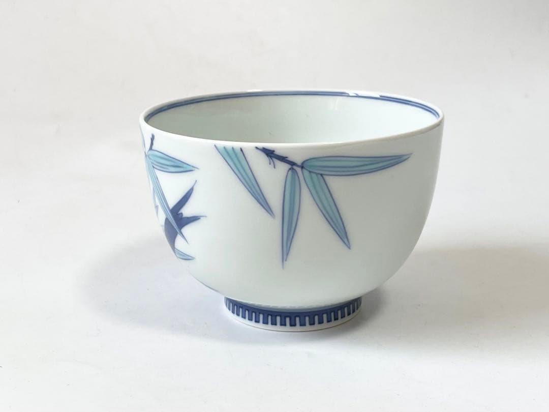 陶芸家　作家物　阪井茂治　色鍋島　笹文　茶碗　鍋島焼　今右衛門　抹茶碗　共箱