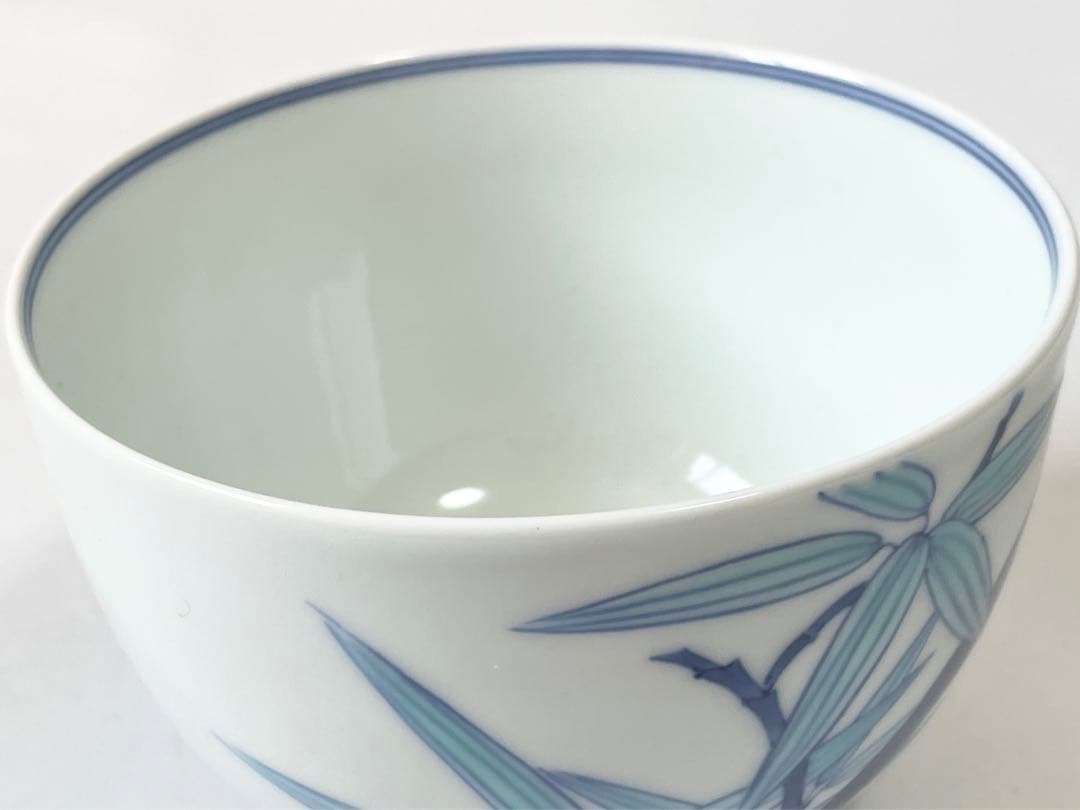 陶芸家　作家物　阪井茂治　色鍋島　笹文　茶碗　鍋島焼　今右衛門　抹茶碗　共箱