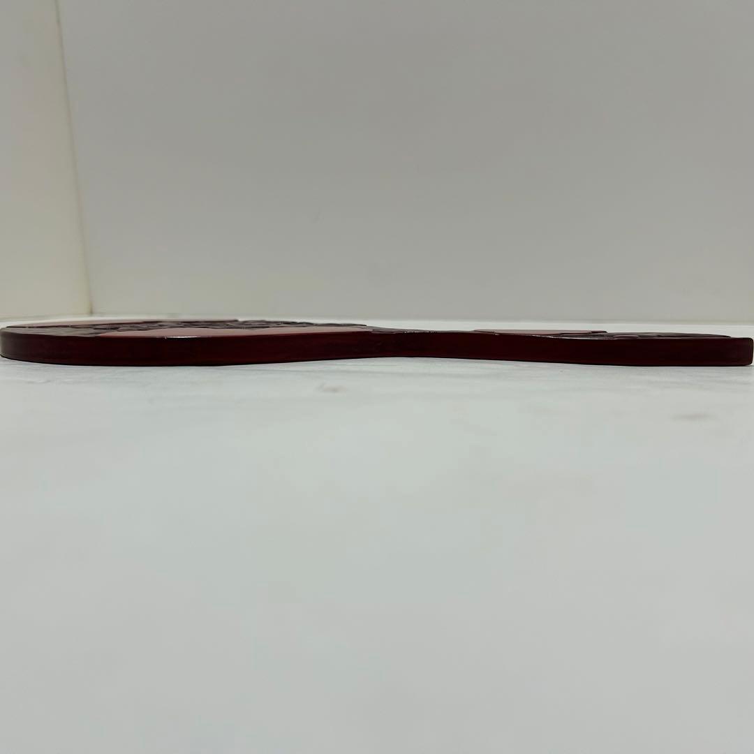 鎌倉彫 手鏡 時代もの 姫鏡 梅 雲紋様 乾口塗 木彫 朱漆 十寸