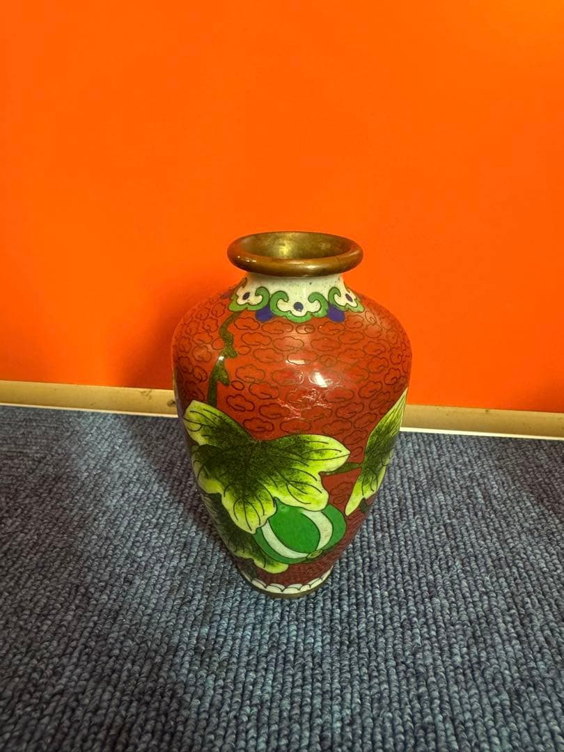 1822  七宝焼　景泰藍　花瓶2客　りんご型蓋物1客