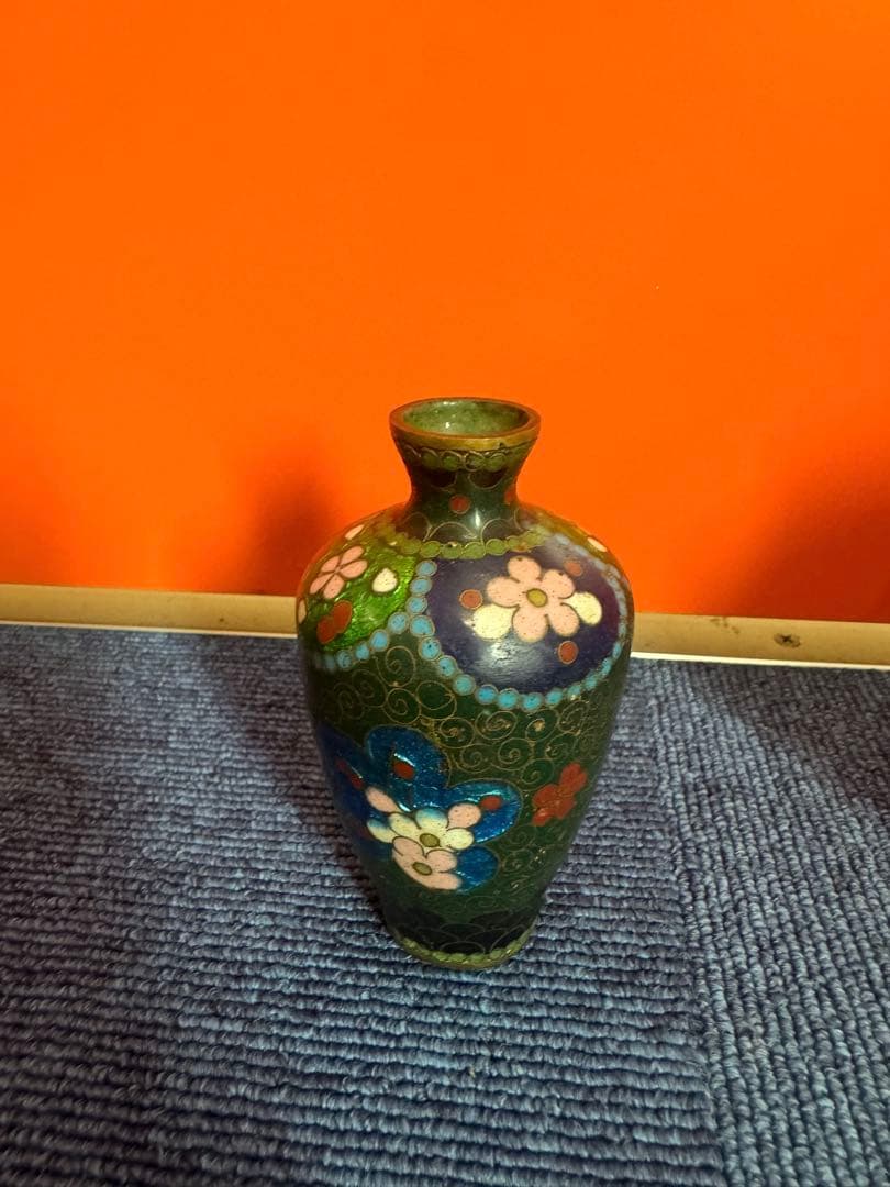 1822  七宝焼　景泰藍　花瓶2客　りんご型蓋物1客