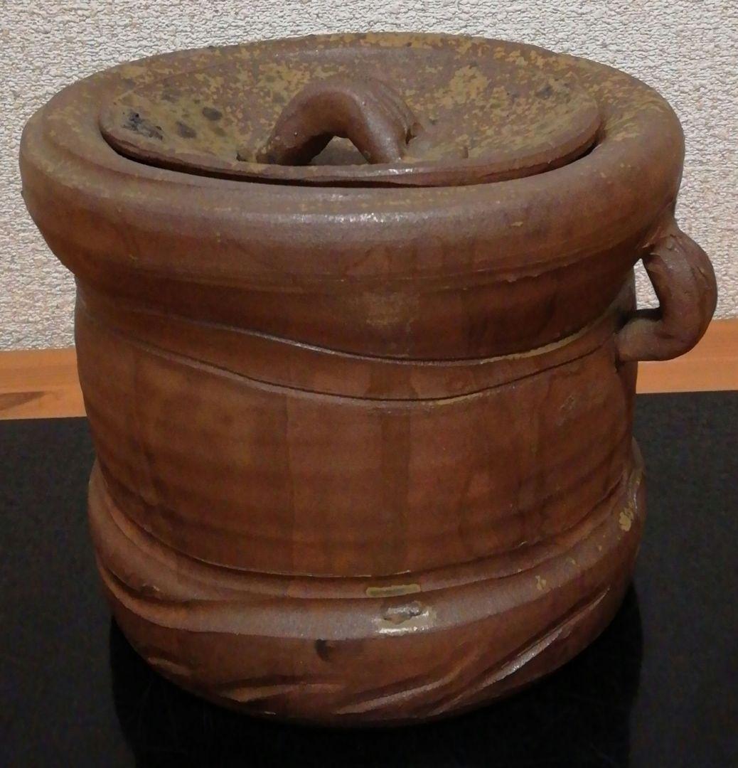 佐久間芳丘作　松古窯　備前焼　耳付　水指　共箱　茶道具