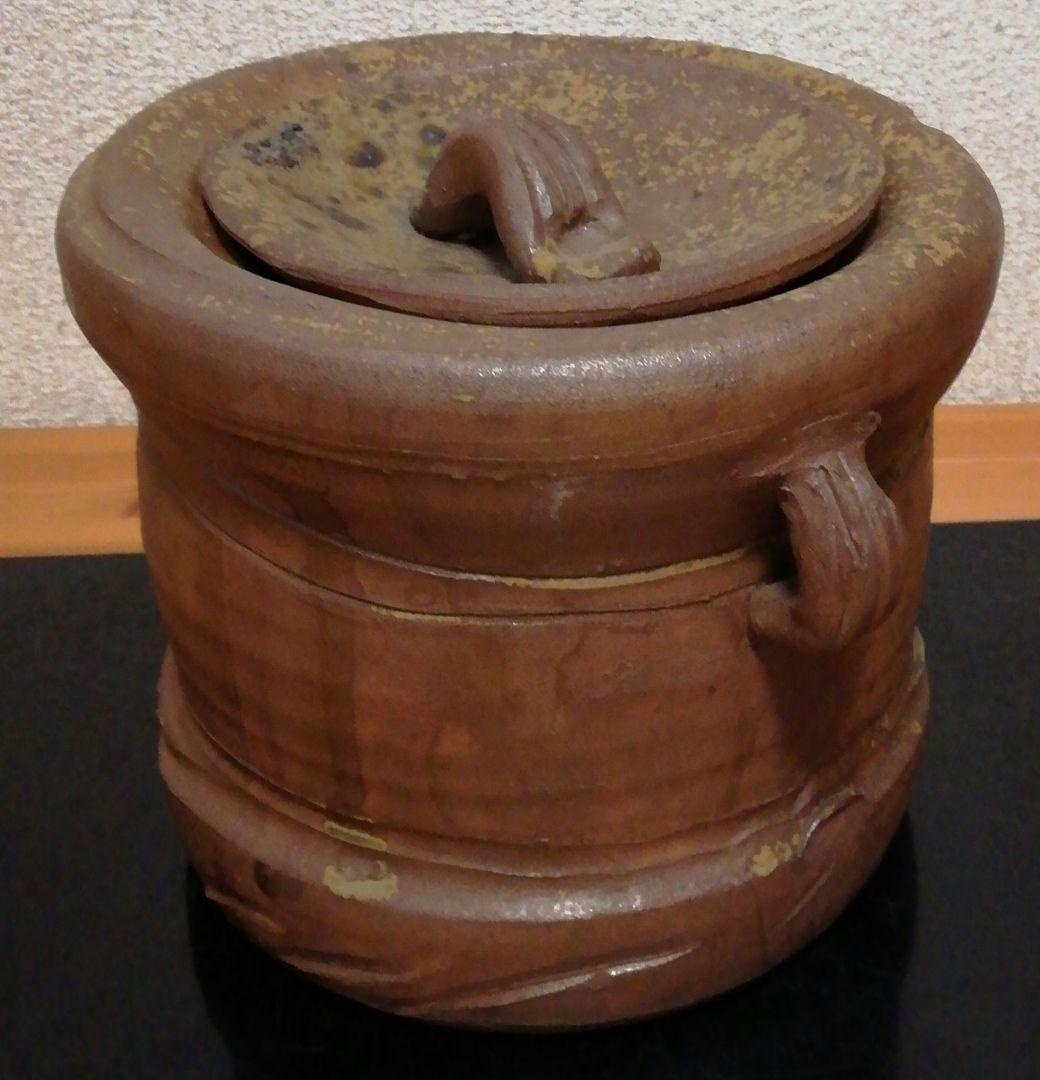 佐久間芳丘作　松古窯　備前焼　耳付　水指　共箱　茶道具