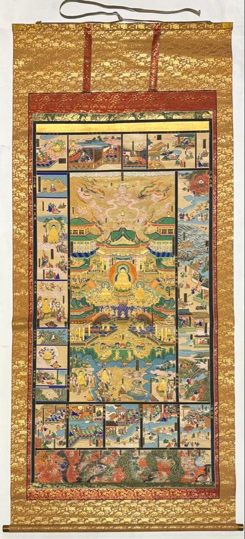 「無量寿経曼荼羅」極彩色 明治17年作 大幅 1幅|仏教美術 浄土宗掛軸 掛け軸