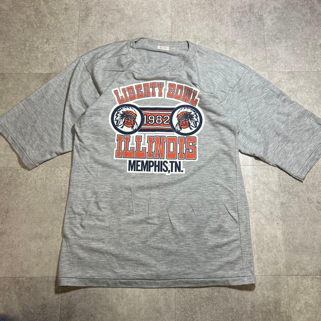 80s illinois フットボールT XL グレー USA製
