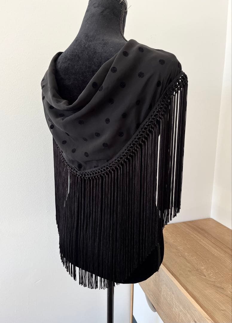 フラメンコ　マントンシージョ　ブラックジョーゼットxミニドット