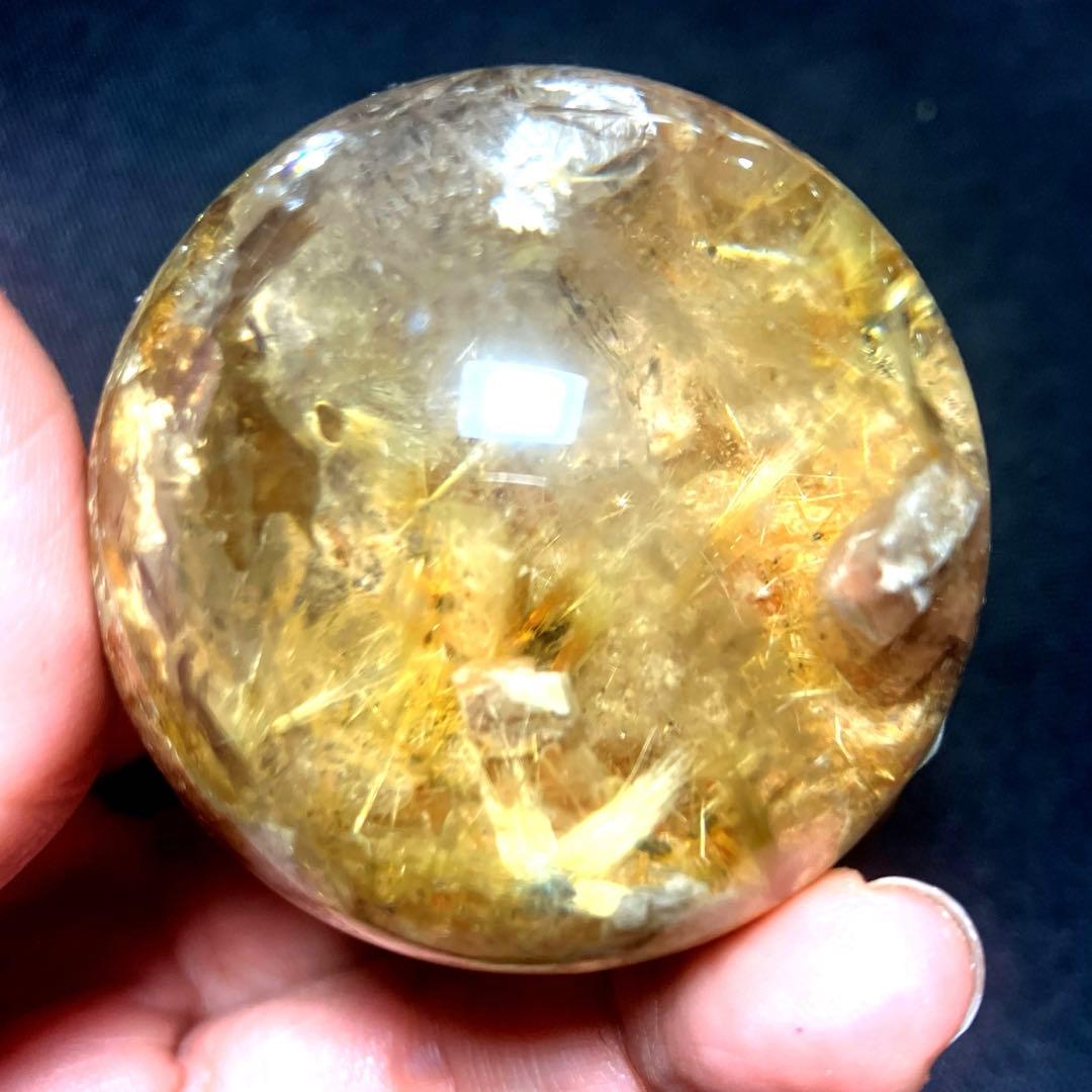 42mm ゴールドルチルクォーツ　丸玉　スフィア　金針水晶