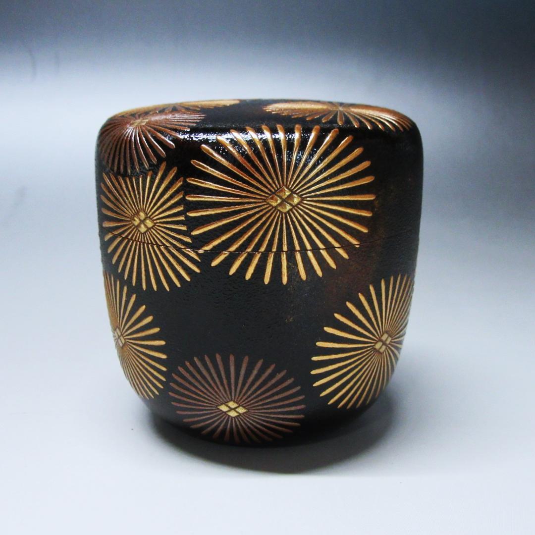 金銀唐松蒔絵錆塗大棗 漆匠川端近左作 共箱/二重箱 茶道具 CU-26