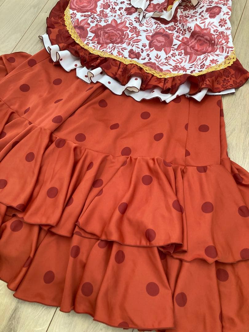 マリキータ　フラメンコ スカート、エプロン、ピキージョ3点セット　オレンジ