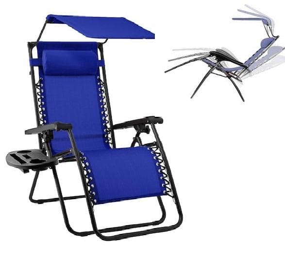 ウォールマート キャノピーリクライニングチェア 無段階調整 屋根＆トレー付 青