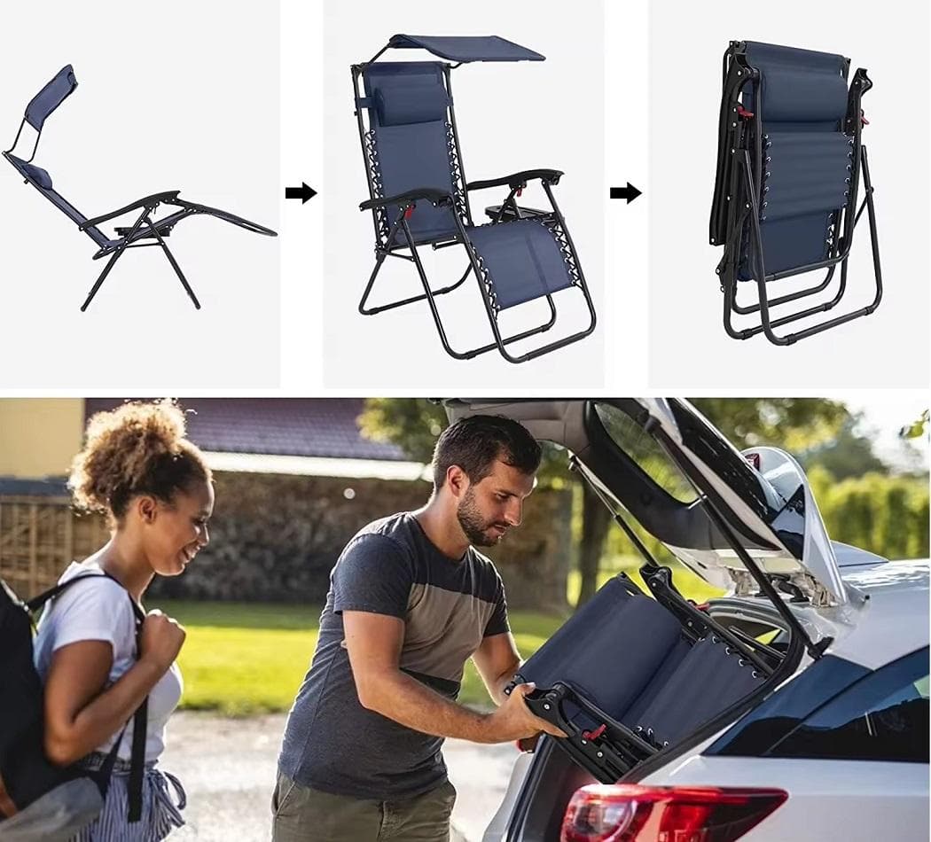 ウォールマート キャノピーリクライニングチェア 無段階調整 屋根＆トレー付 青