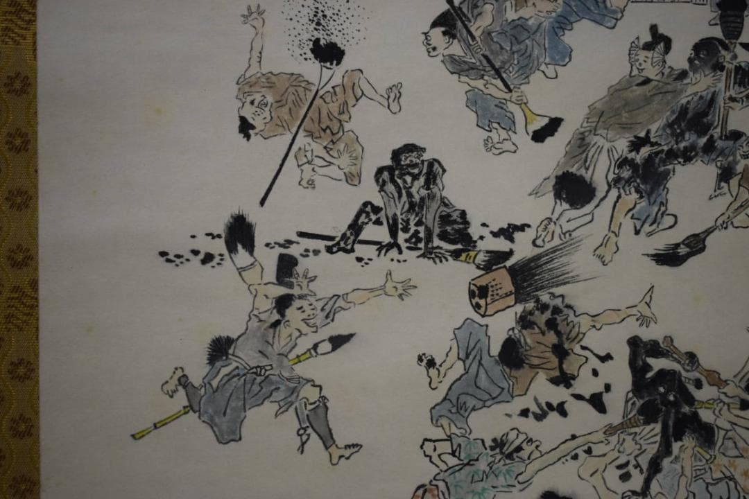 真作/竹霞庵主/畦鳳/墨戦争画賛/人物図/戯画/布袋屋掛軸HI-447