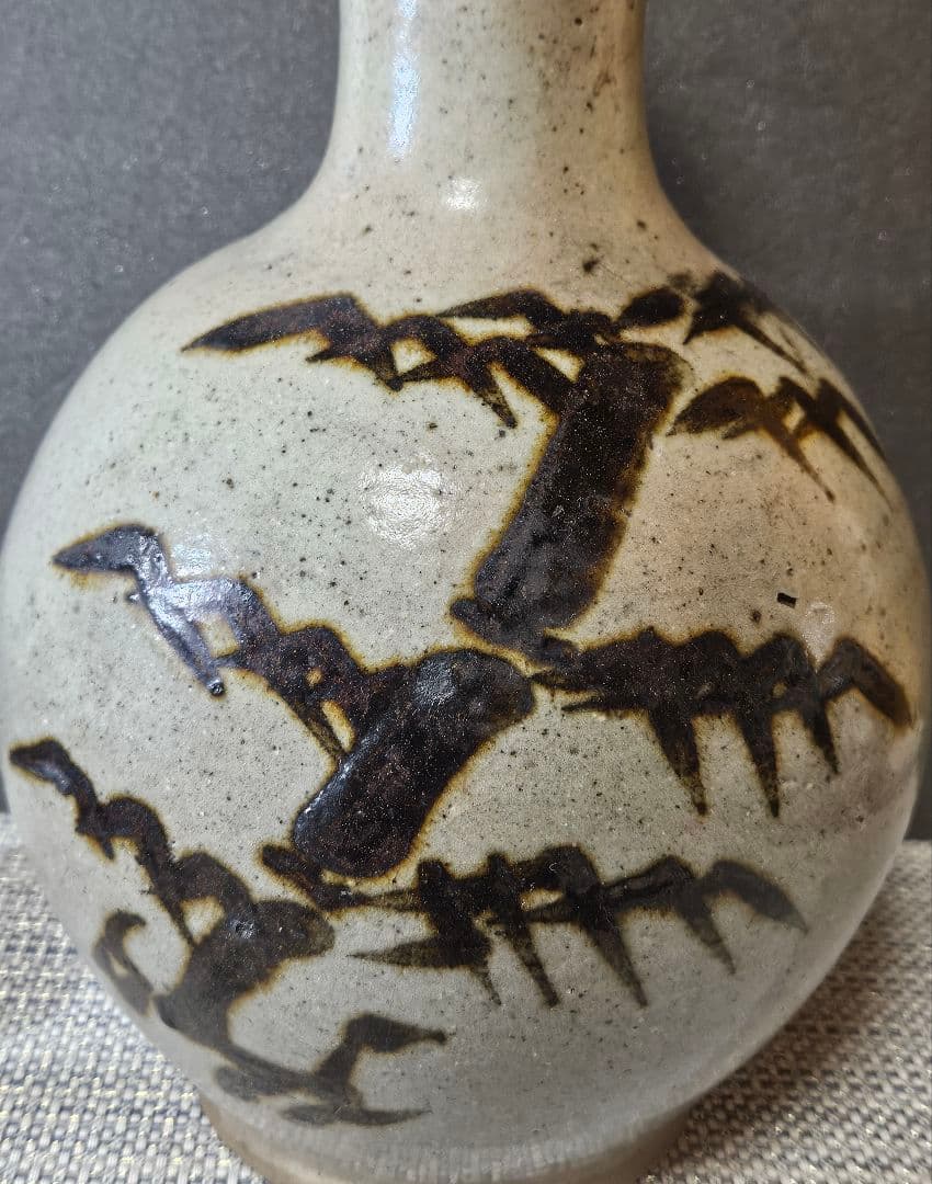 明治時代　益子焼　鉄絵　竹の図　大徳利 花入れ　花生　花器　オブジェ　インテリア