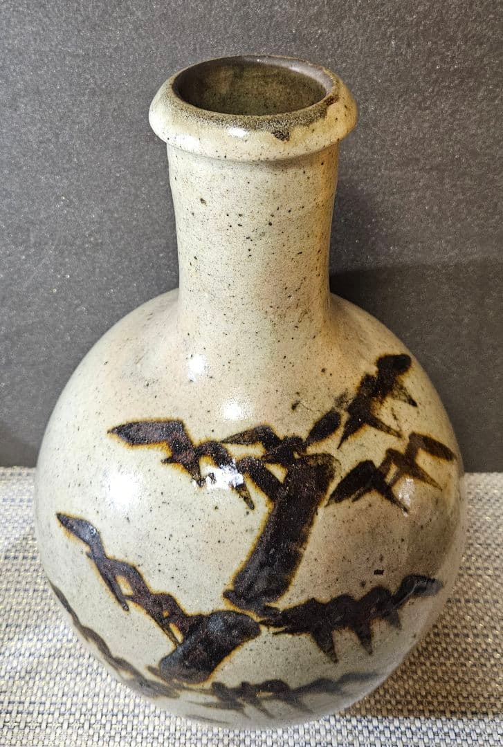 明治時代　益子焼　鉄絵　竹の図　大徳利 花入れ　花生　花器　オブジェ　インテリア