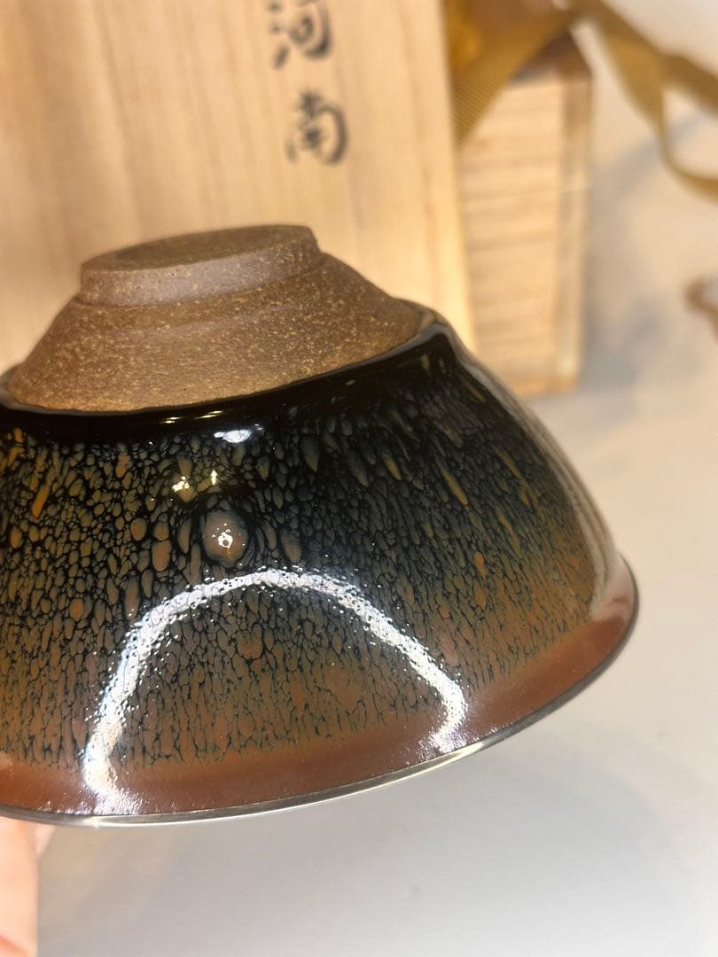 中国 天目 建盏 銀覆輪 茶碗 美しい釉景 共箱 茶道具 古陶磁