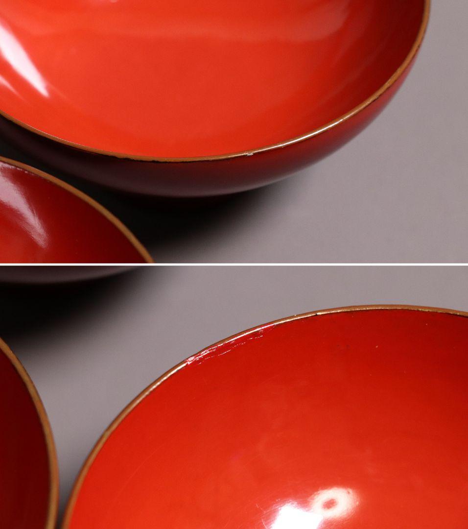 漆芸 明治大正 時代蒔絵椀 五客 天然木 草花 朱塗 金蒔絵【MA358】