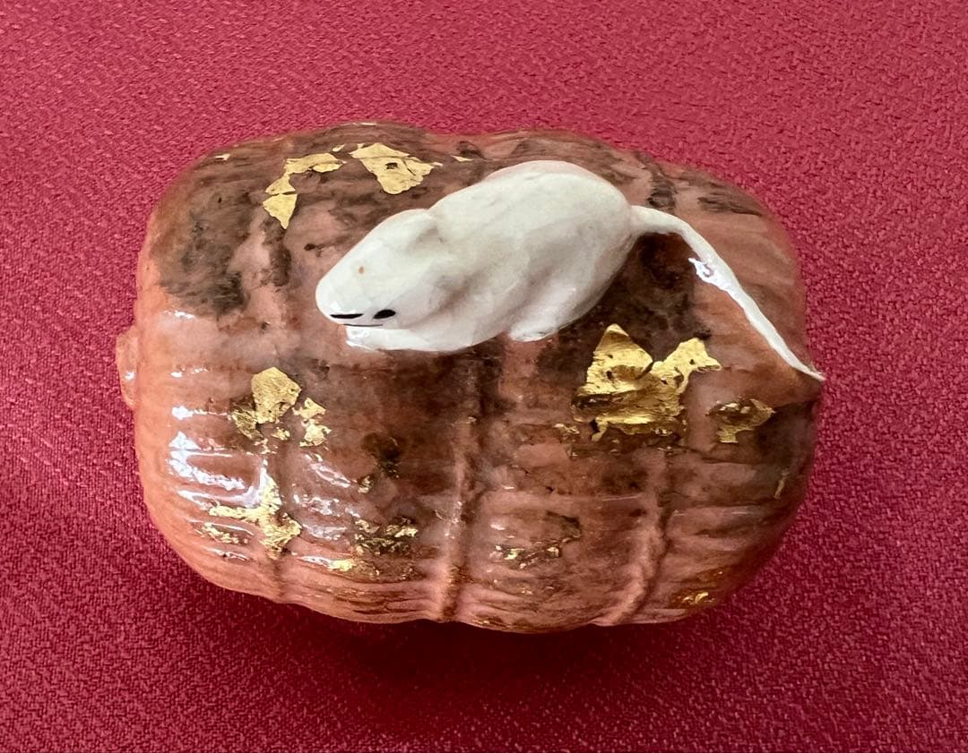 京焼 六代 清水六兵衛 干支 子 置物 俵に鼠 共箱 共布有り 縁起物