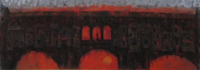 細木成實、【追想の橋】、希少な額装用画集より、新品額装付